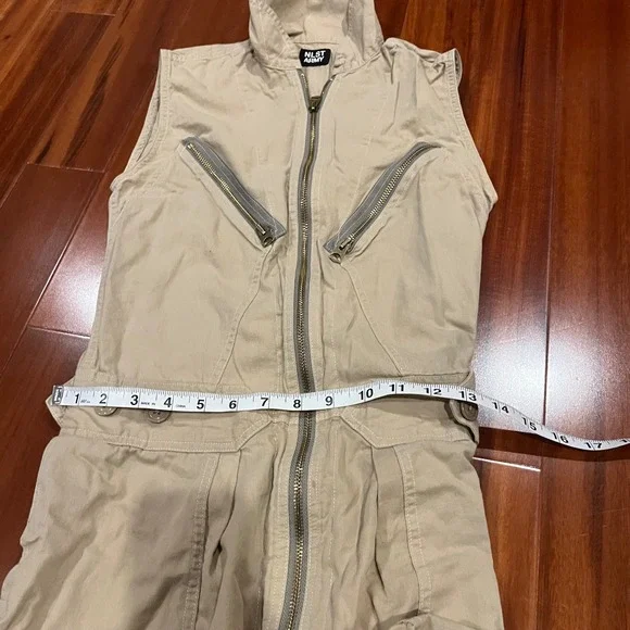 NLST ARMY Cargo Jumpsuit Utility One Piece Khaki Sleeveless Zipper Size XS - Picture 10 of 10